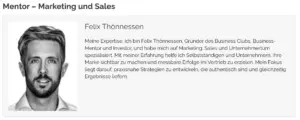 Mentor Felix Thönnessen im Business Club One